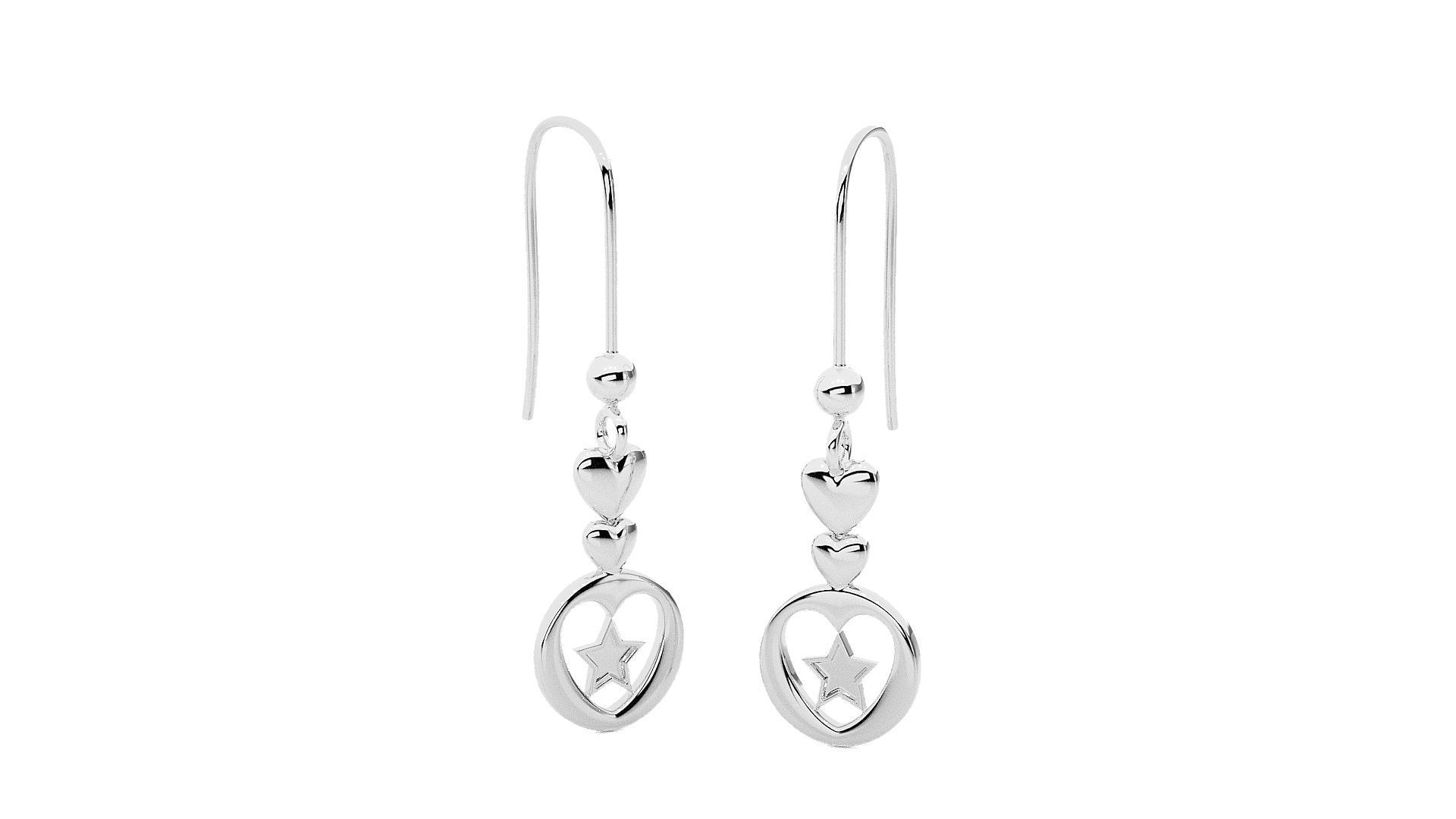 Plain Gold Star Love Heart Valentine Diamond Drop Earrings 3dm 3D print model_8