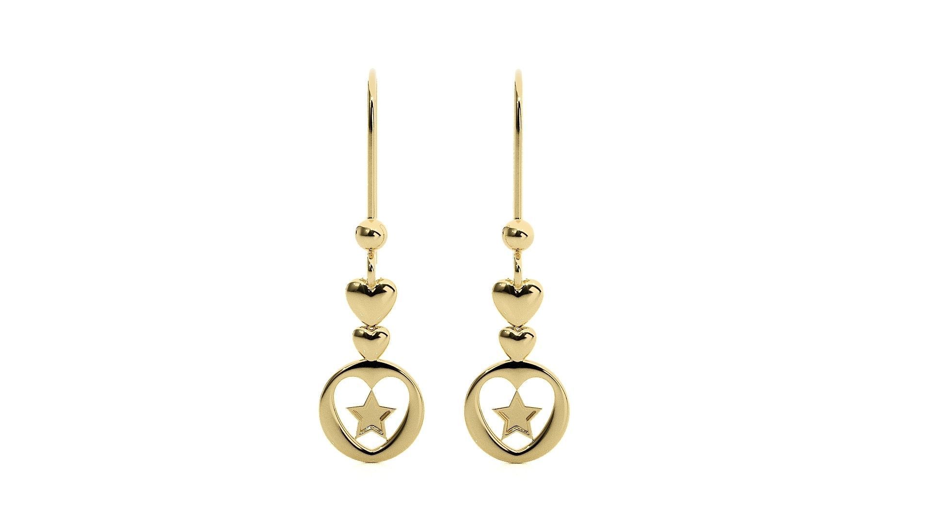 Plain Gold Star Love Heart Valentine Diamond Drop Earrings 3dm 3D print model_9