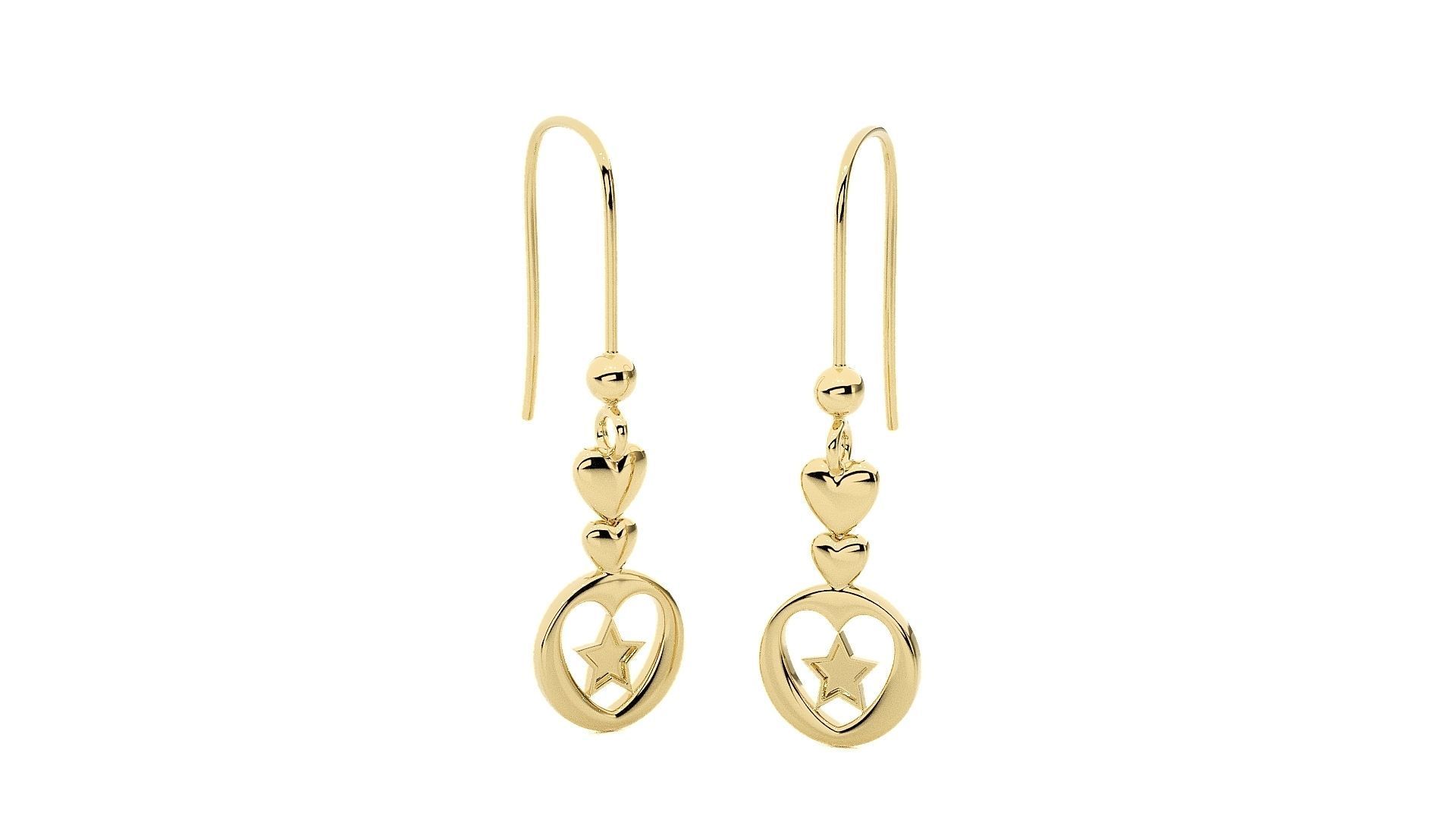 Plain Gold Star Love Heart Valentine Diamond Drop Earrings 3dm 3D print model_12
