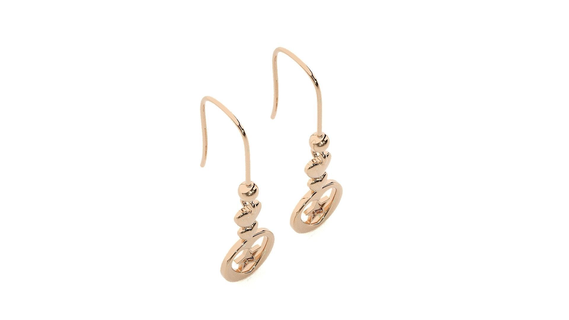 Plain Gold Star Love Heart Valentine Diamond Drop Earrings 3dm 3D print model_1