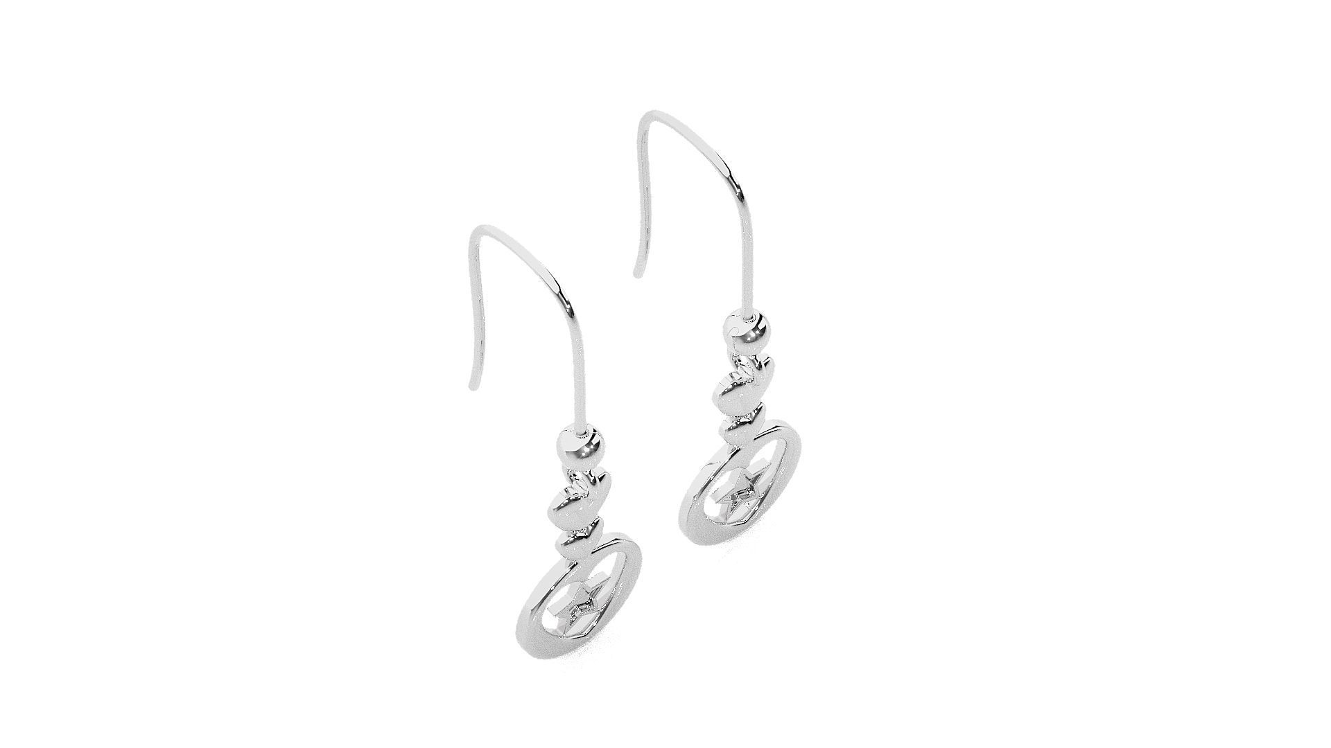 Plain Gold Star Love Heart Valentine Diamond Drop Earrings 3dm 3D print model_6