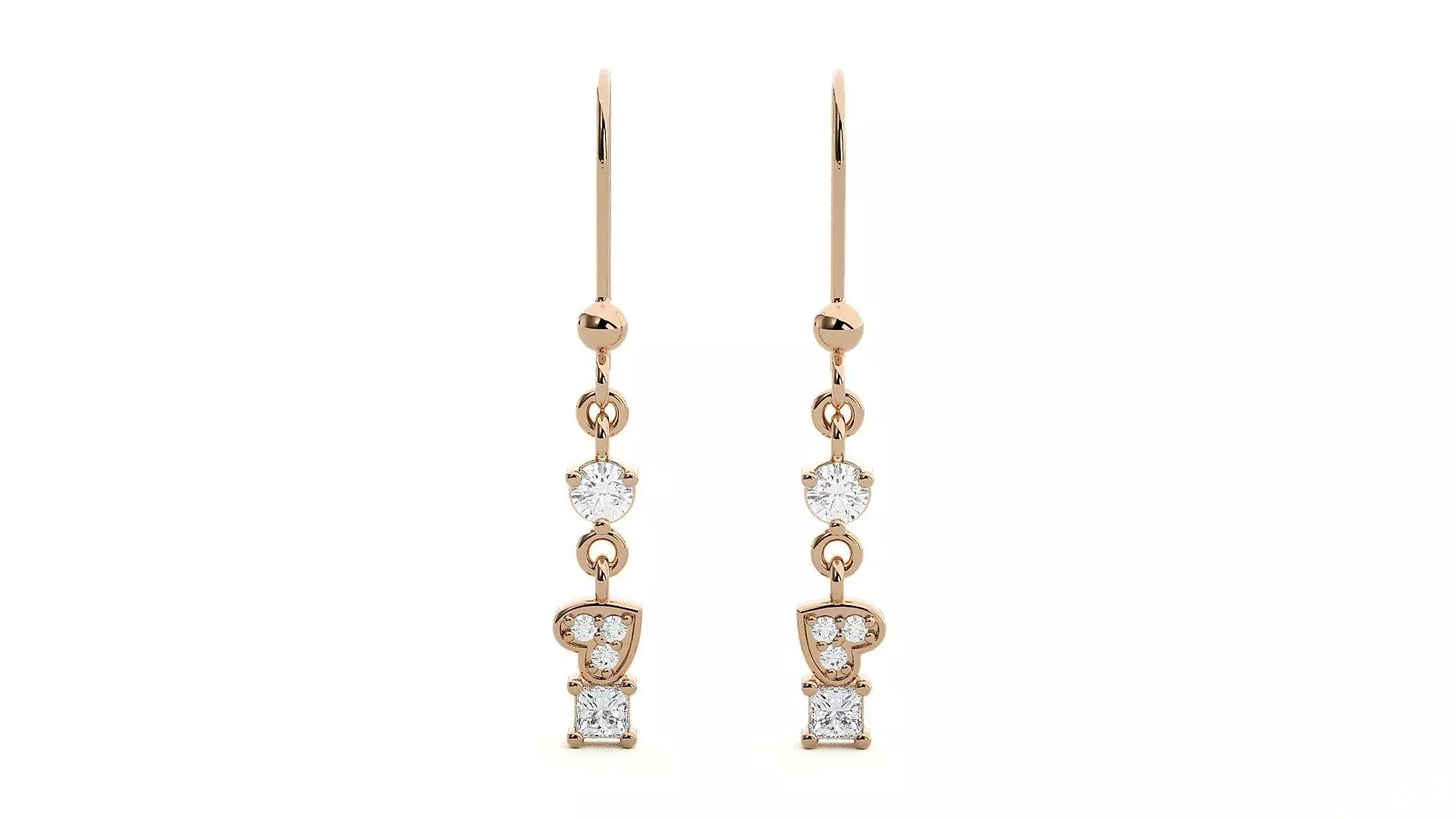 Heart Love Valentine Diamond Drop Earrings 3dm stl renders 3D print model