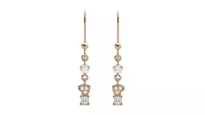 Heart Love Valentine Diamond Drop Earrings 3dm stl renders 
