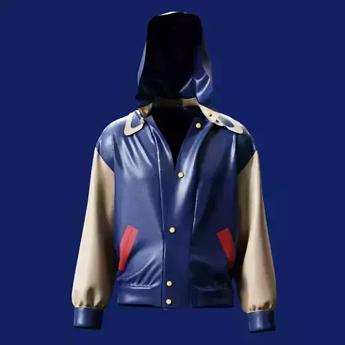 Leather Varsity jacket - blue beige