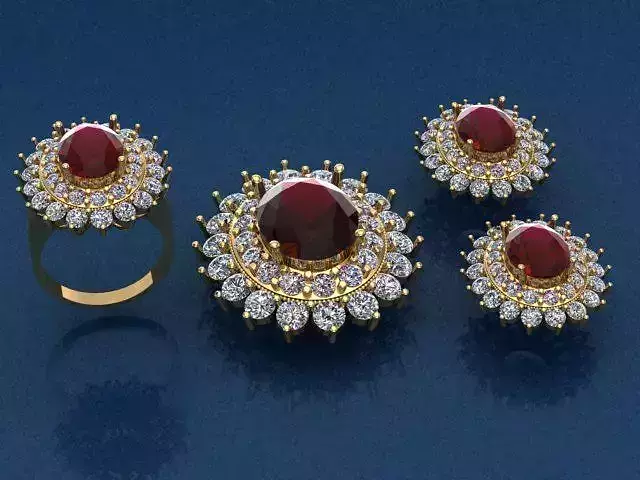 2 layer oval gem necklace  ring  earrings