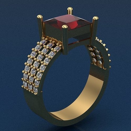 3 row with square gem 3D print model