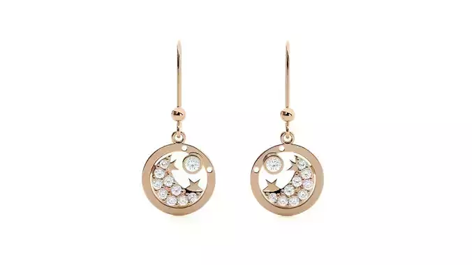 Shark Catching  Moon Star Diamond Drop Earrings 3dm stl renders 