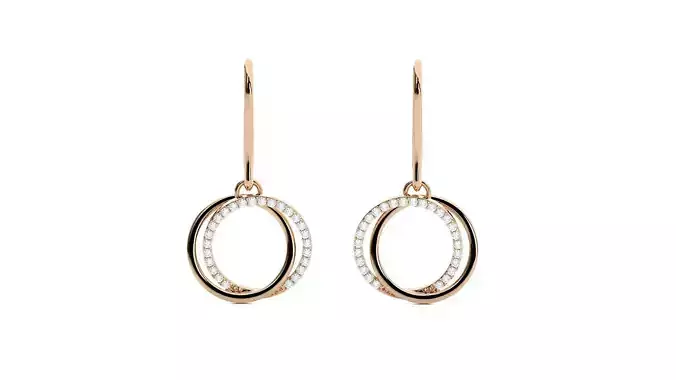 Twin Circles Diamond Drop Earrings 3dm stl renders details