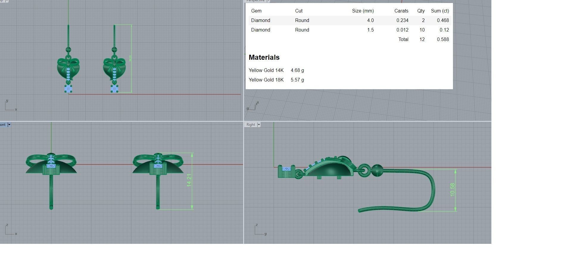 Bow Tie On Heart Love Diamond Drop Earrings 3dm stl renders 3D print model_4