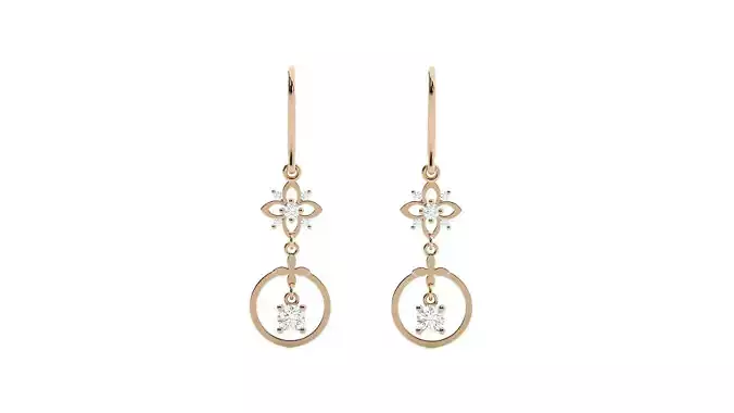 Flower Hanging Diamond Drop Earrings 3dm stl renders details 3D print model