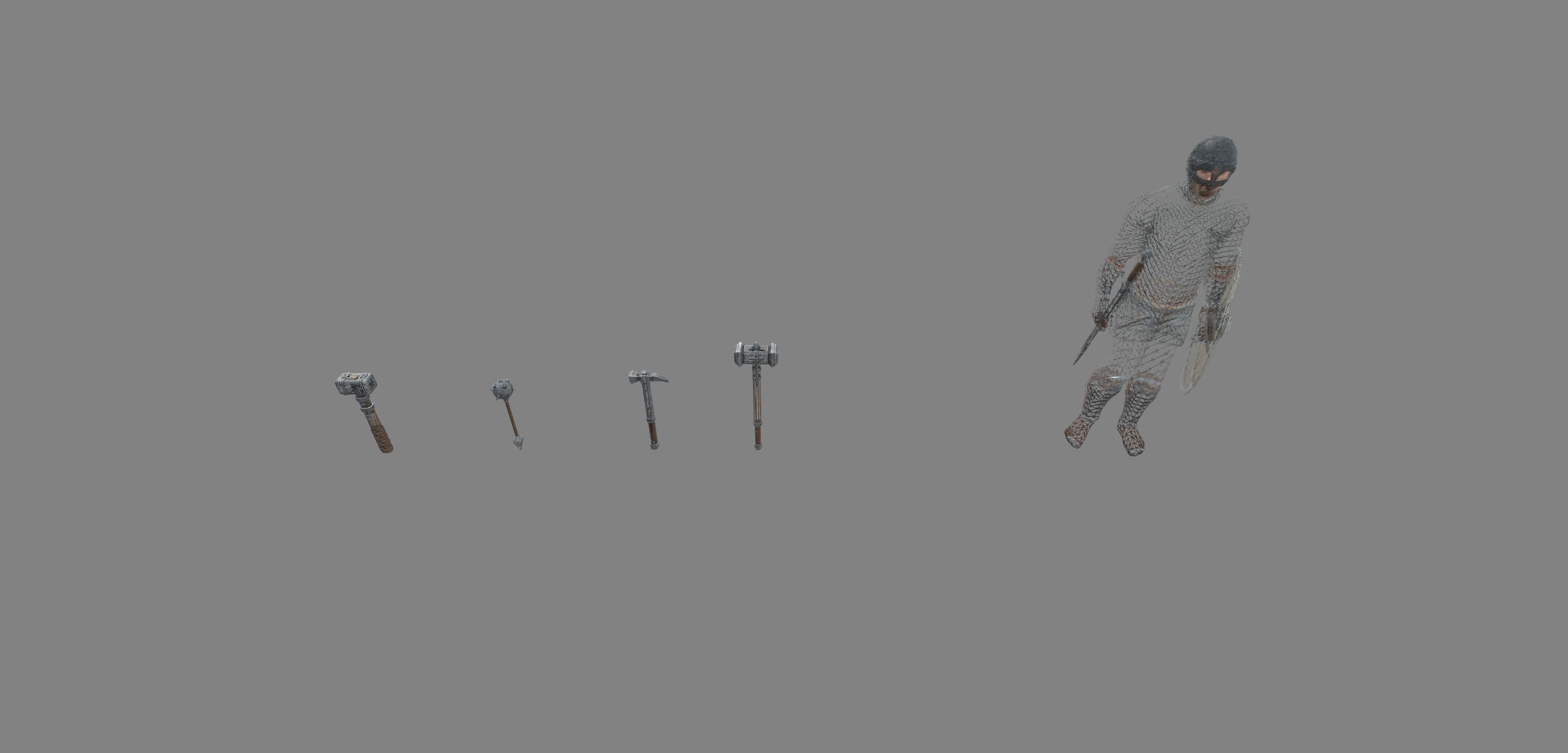 Medieval Battlehammer Set 3D model_6
