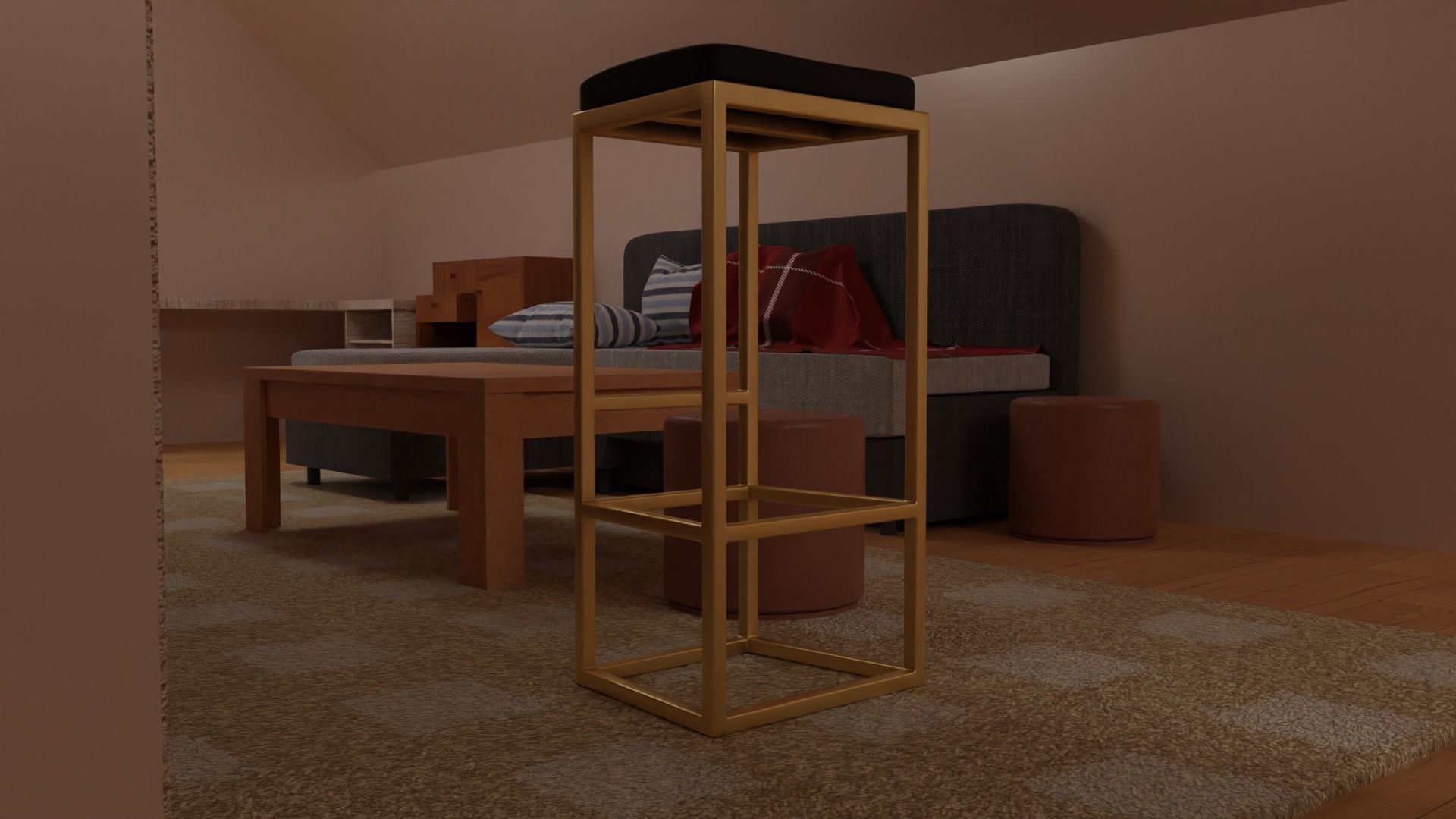 Modern bar stool Low-poly 3D model_5