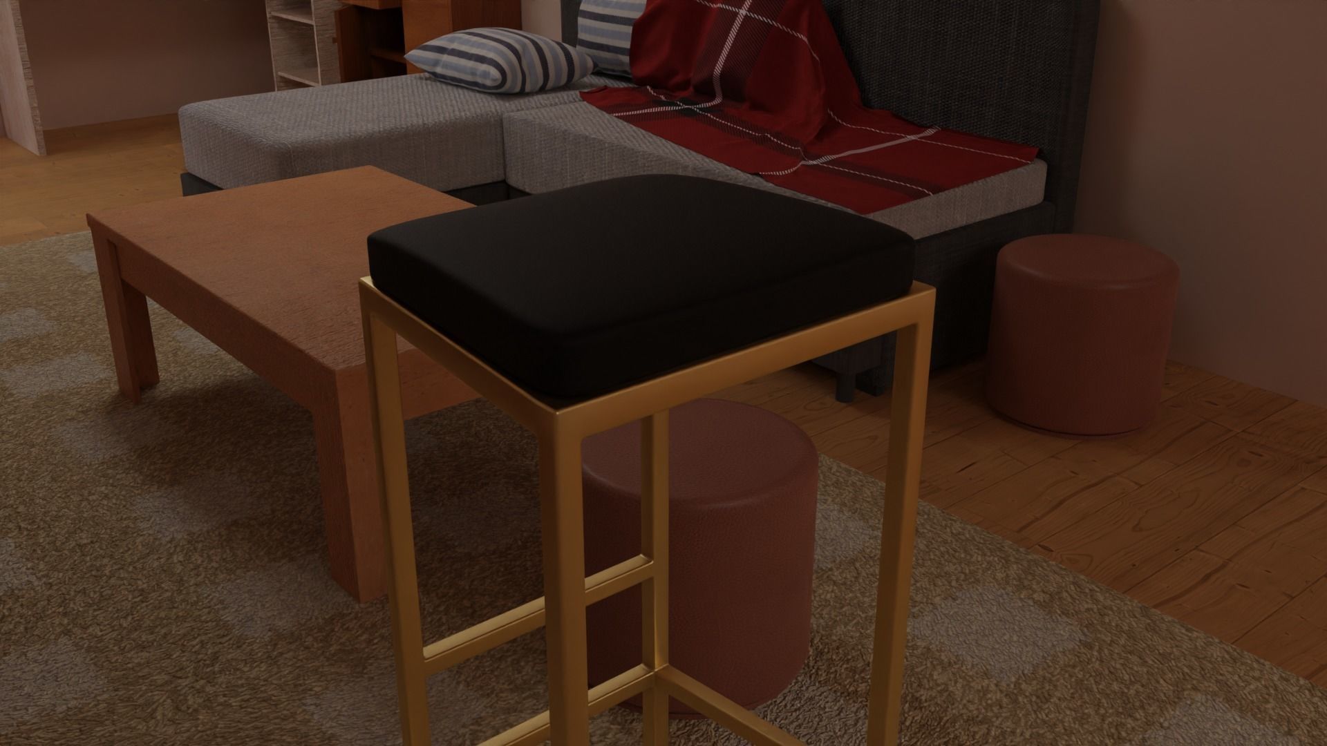 Modern bar stool Low-poly 3D model_4