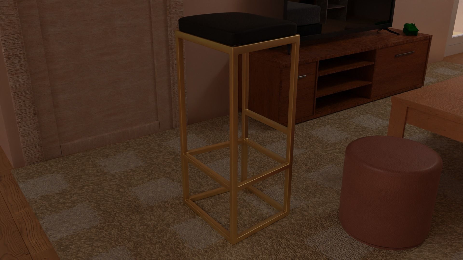 Modern bar stool Low-poly 3D model_1