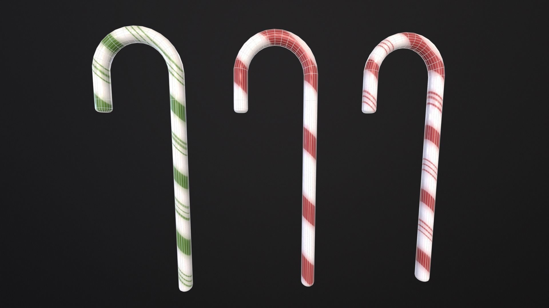 Christmas Candy Cane Low-poly 3D model_3