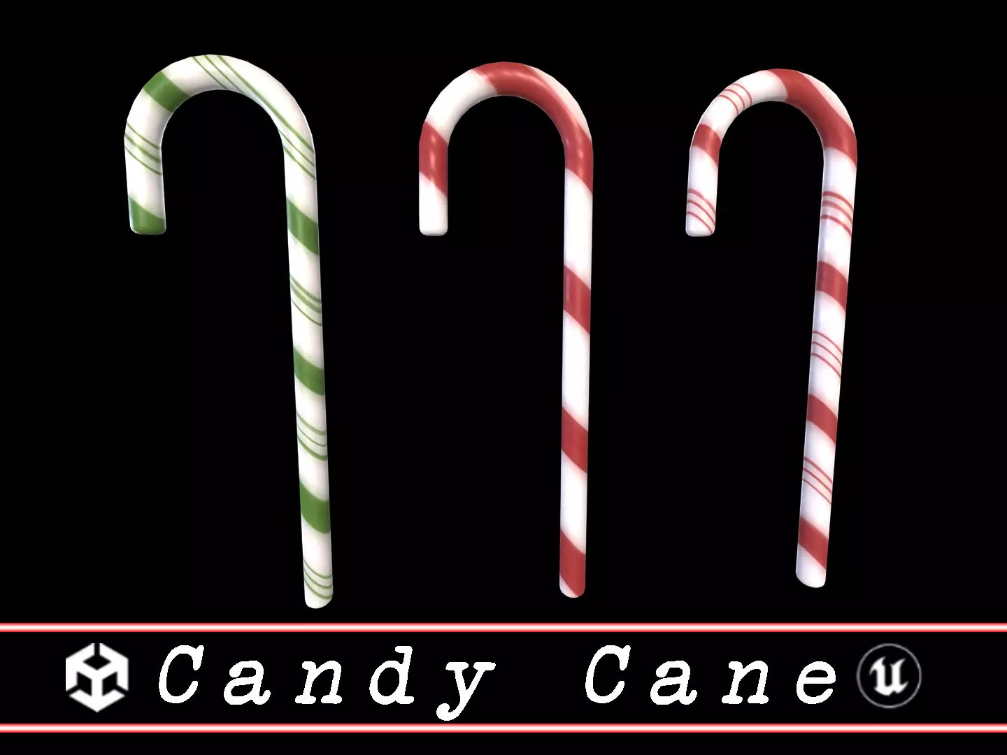 Christmas Candy Cane Low-poly 3D model_0