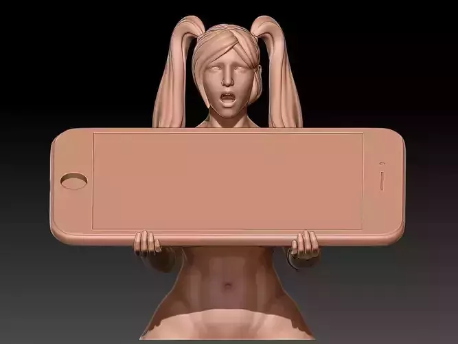 surprised woman holding cell phone 3D print model