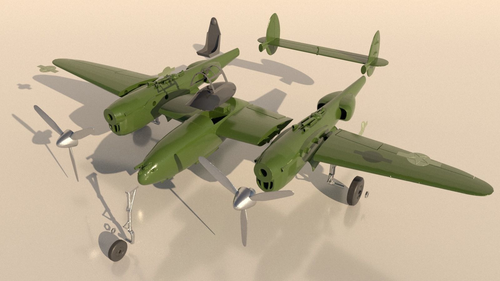 Airplane P38J for 3Dprint 3D print model_1