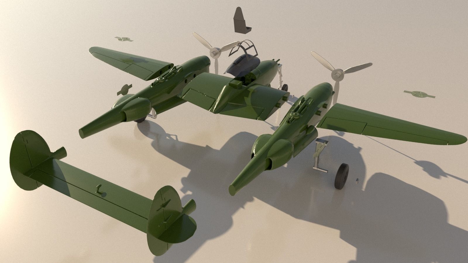 Airplane P38J for 3Dprint 3D print model_8