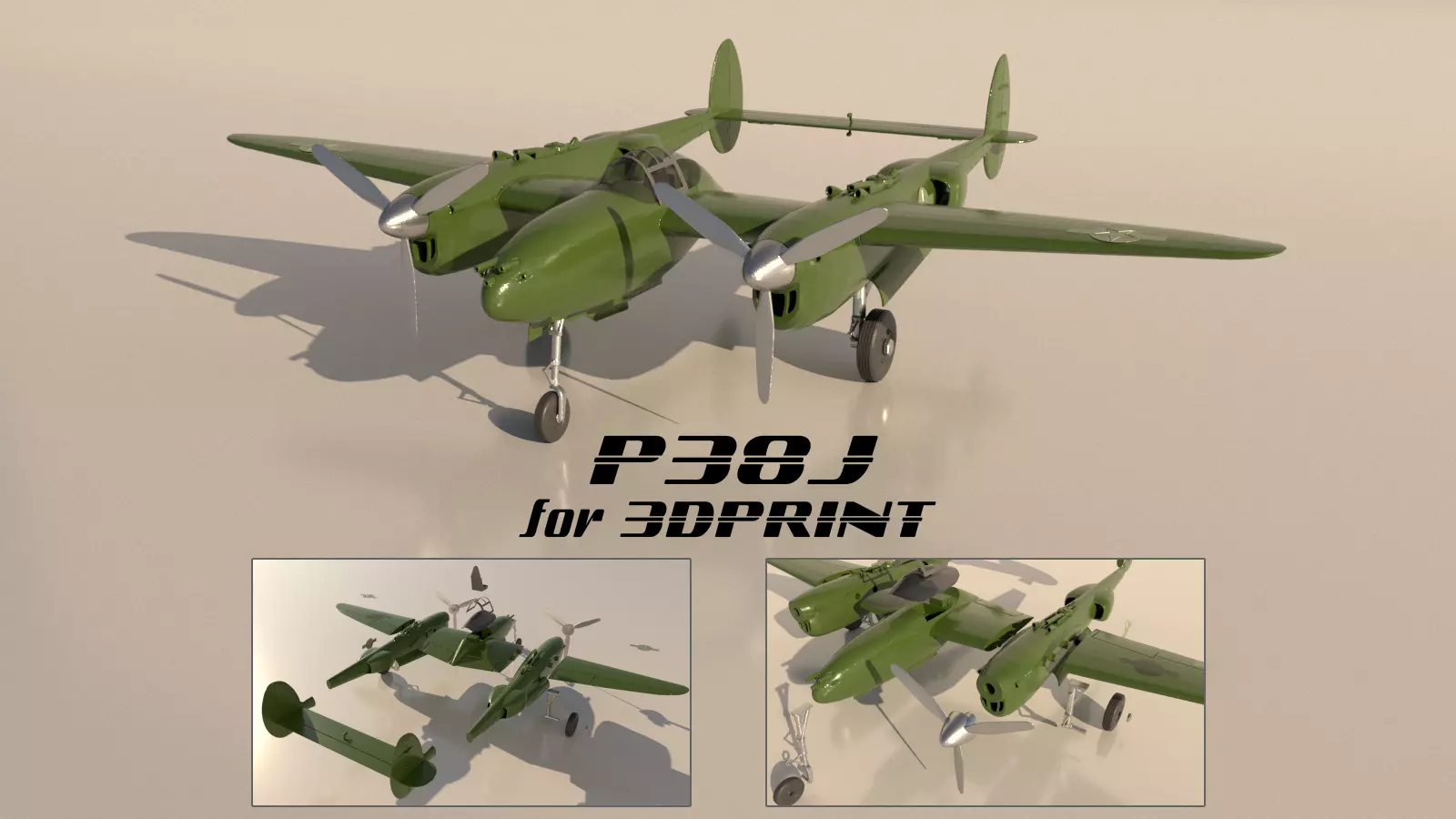 Airplane P38J for 3Dprint 3D print model_0