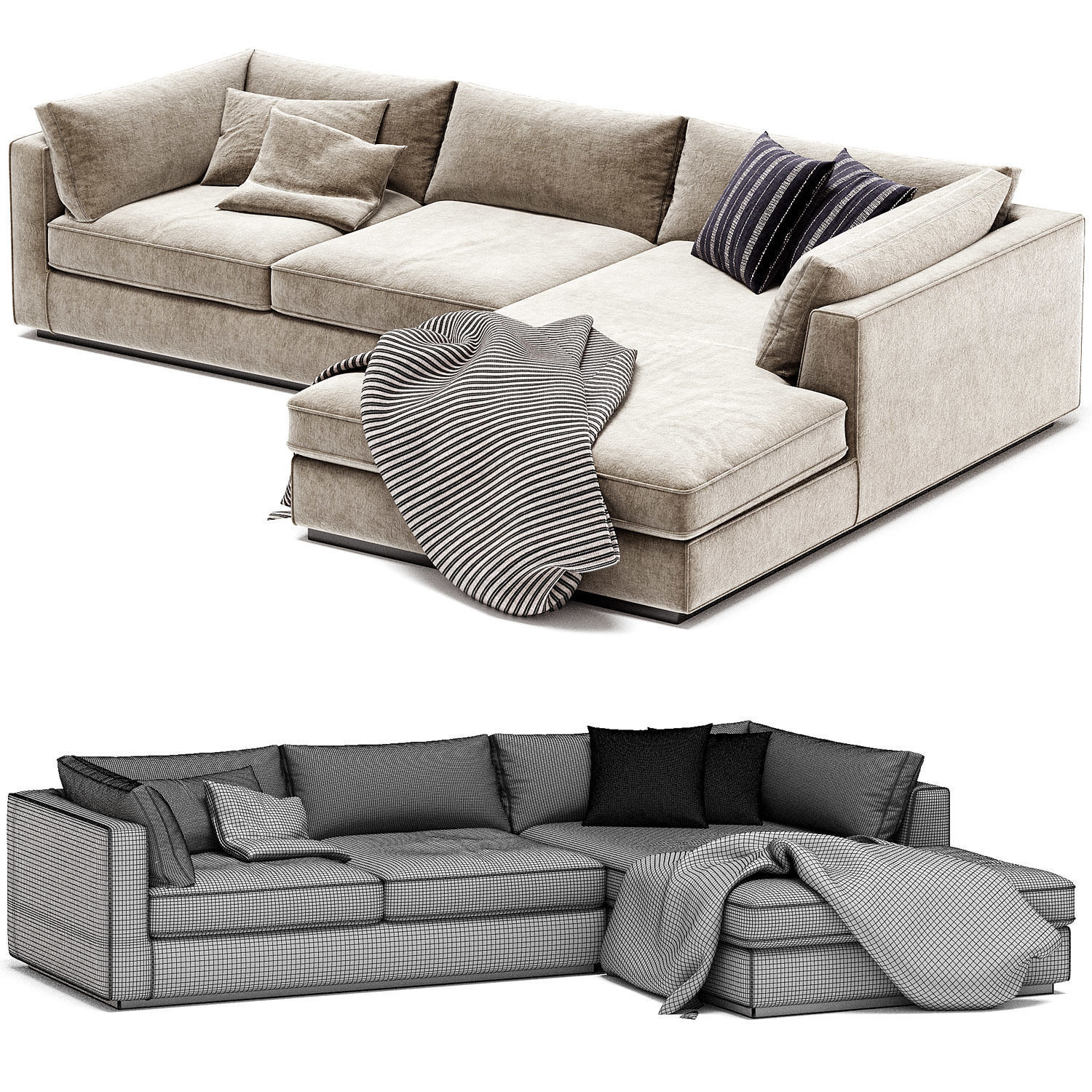 Oceanside Deep 2 Piece Left Arm Bumper Sectional Sofa 3D model_4