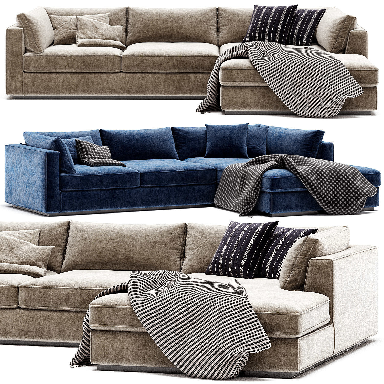 Oceanside Deep 2 Piece Left Arm Bumper Sectional Sofa 3D model_2