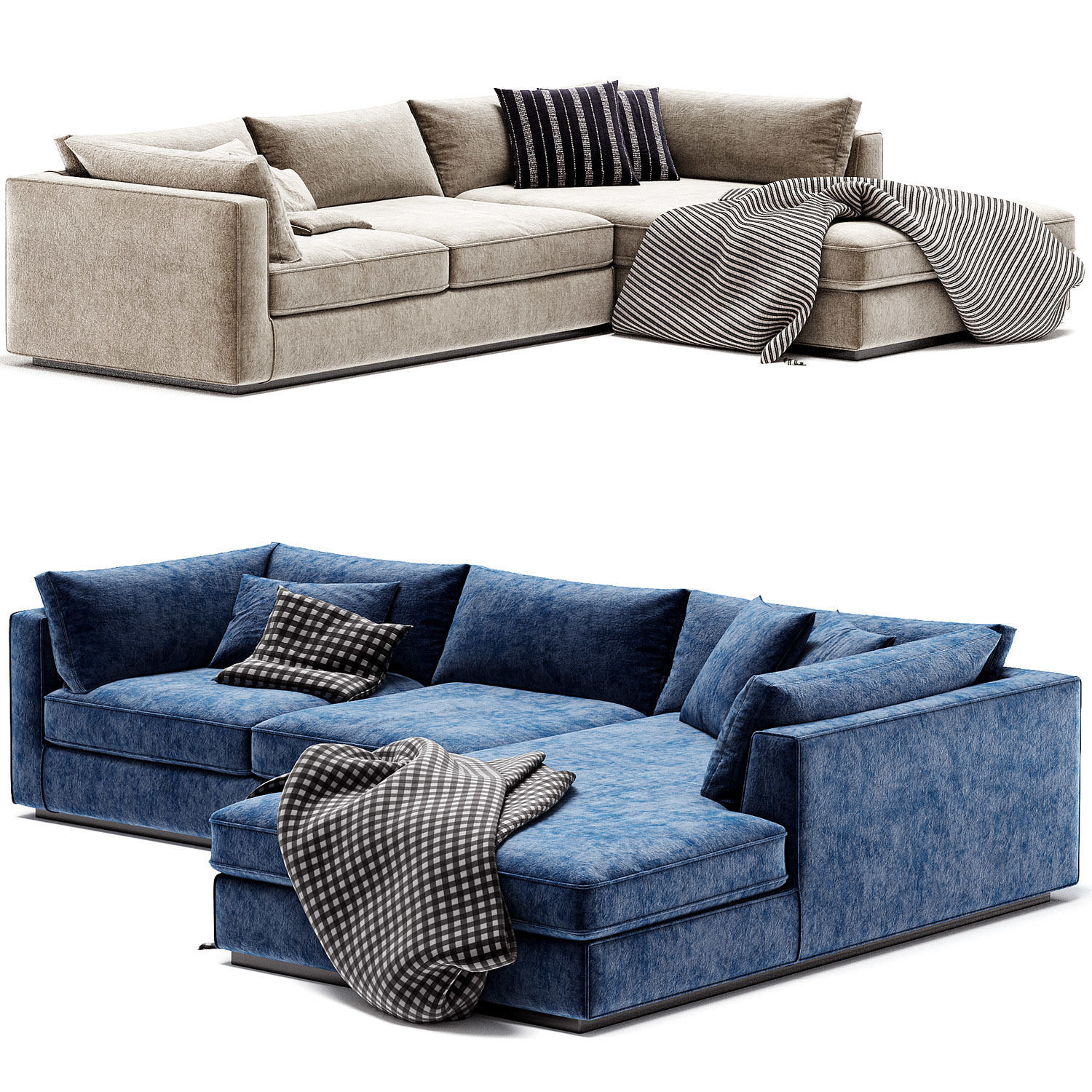 Oceanside Deep 2 Piece Left Arm Bumper Sectional Sofa 3D model_1