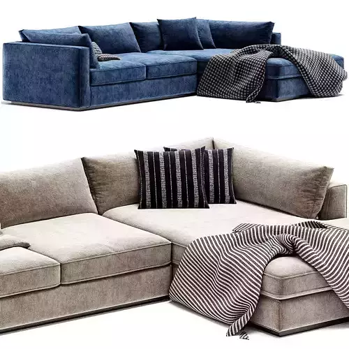 Oceanside Deep 2 Piece Left Arm Bumper Sectional Sofa 3D model