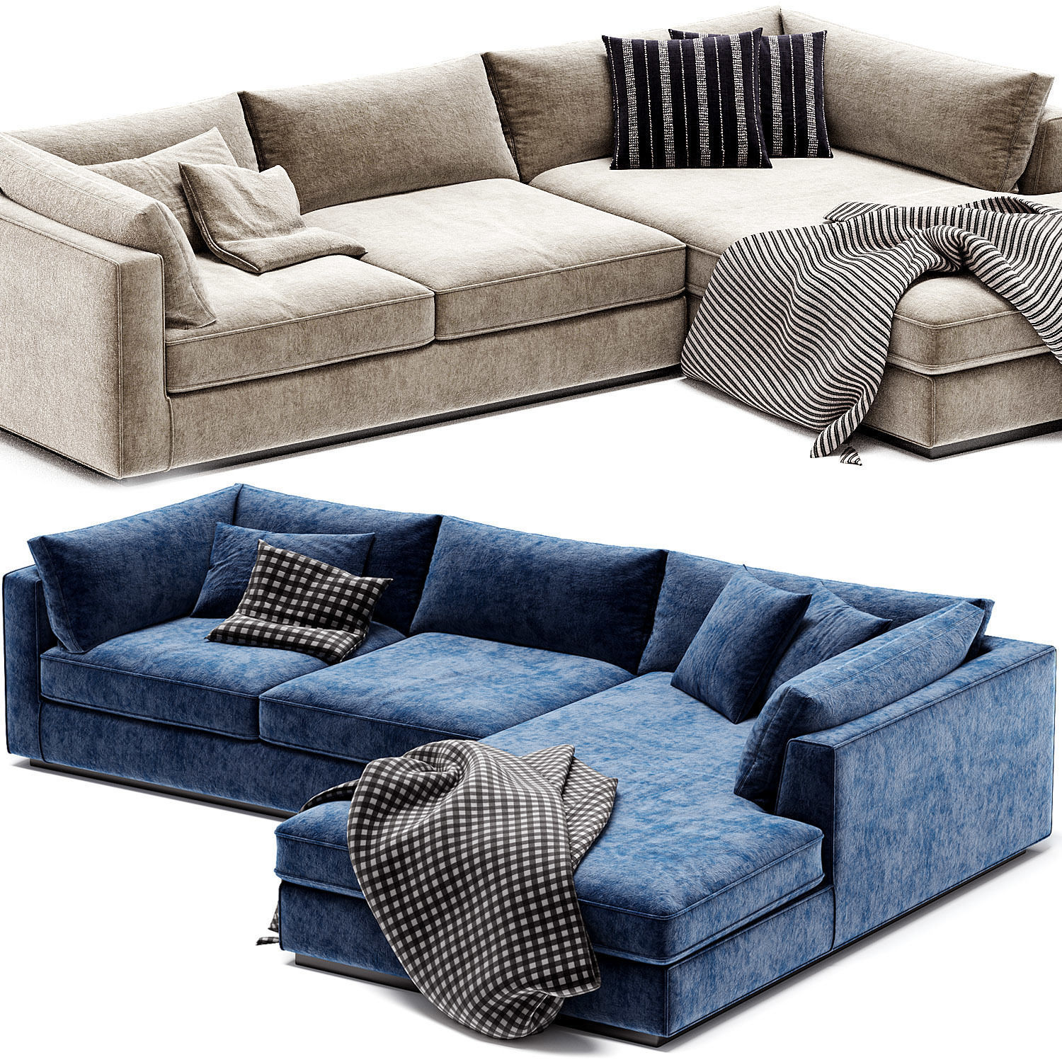 Oceanside Deep 2 Piece Left Arm Bumper Sectional Sofa 3D model_3