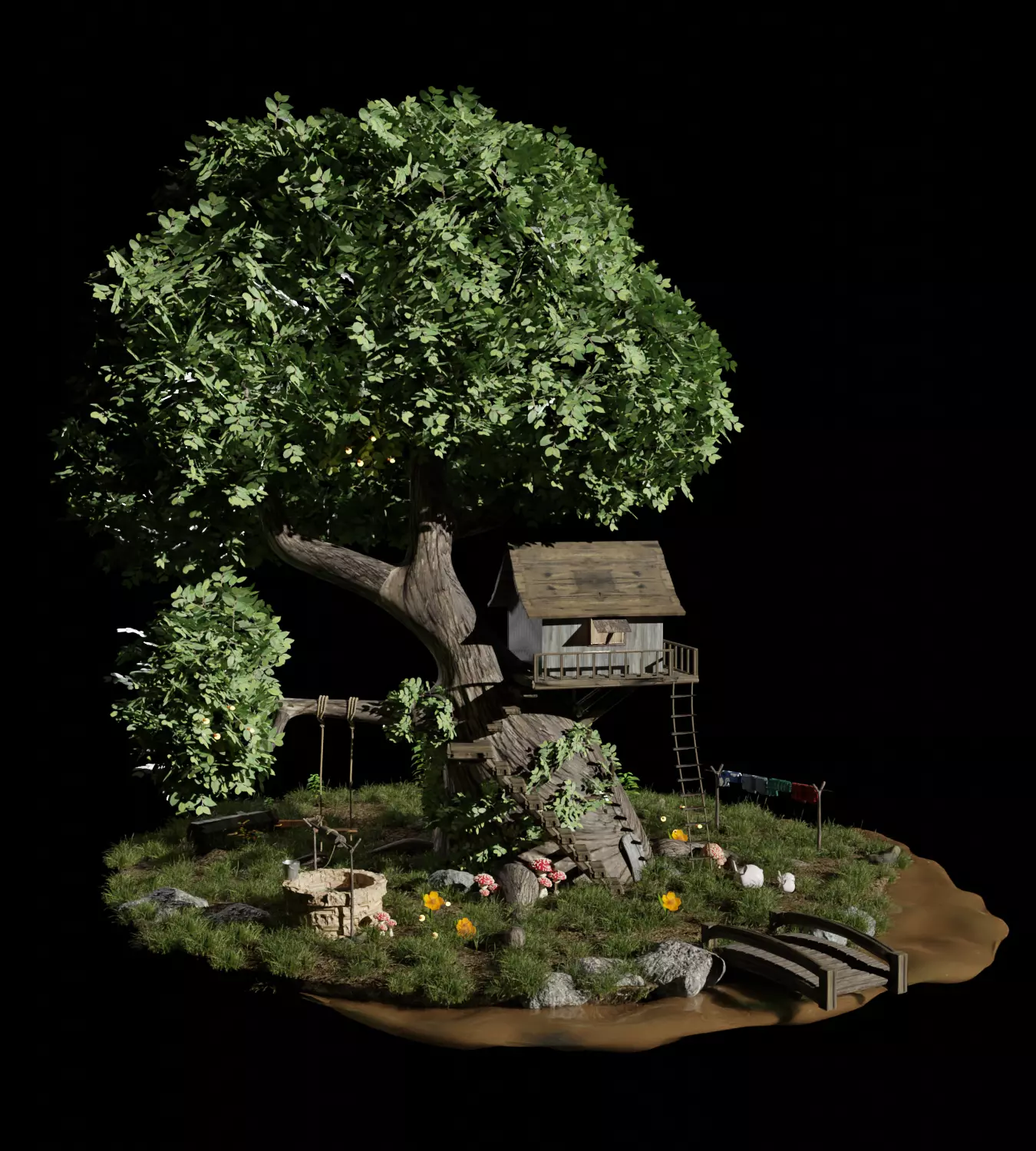 Treehouse Low-poly 3D model