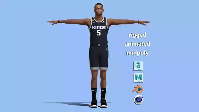 T-Pose Rigged DeAaron Fox Sacramento Kings NBA 3D model