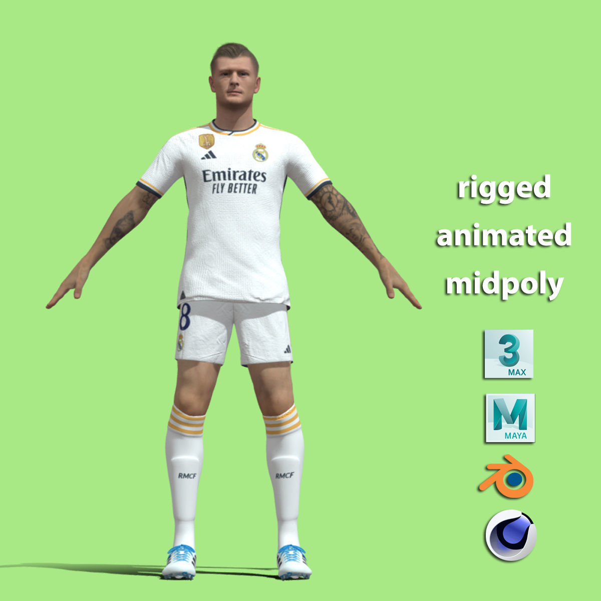 T-Pose Rigged Toni Kroos Real Madrid 23-24 3D model_1