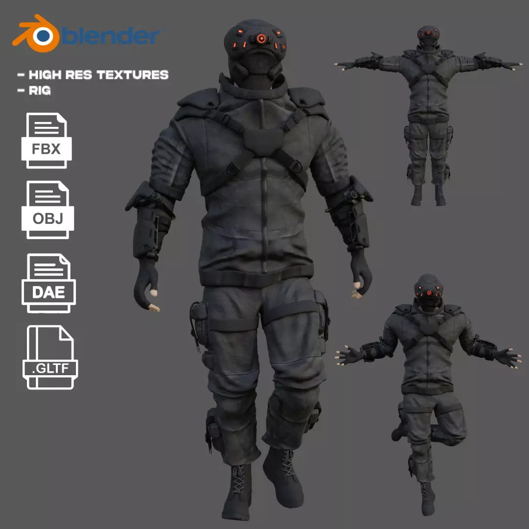 Cyberpunk character Cyber Mobster Runner 3D model_0
