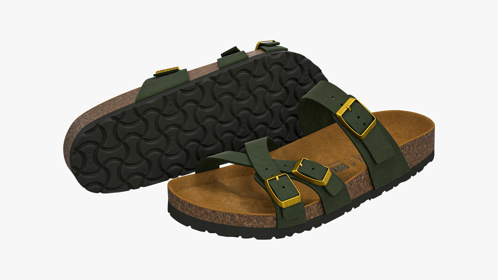 Birkenstock Franca Green Leather 3D model_1