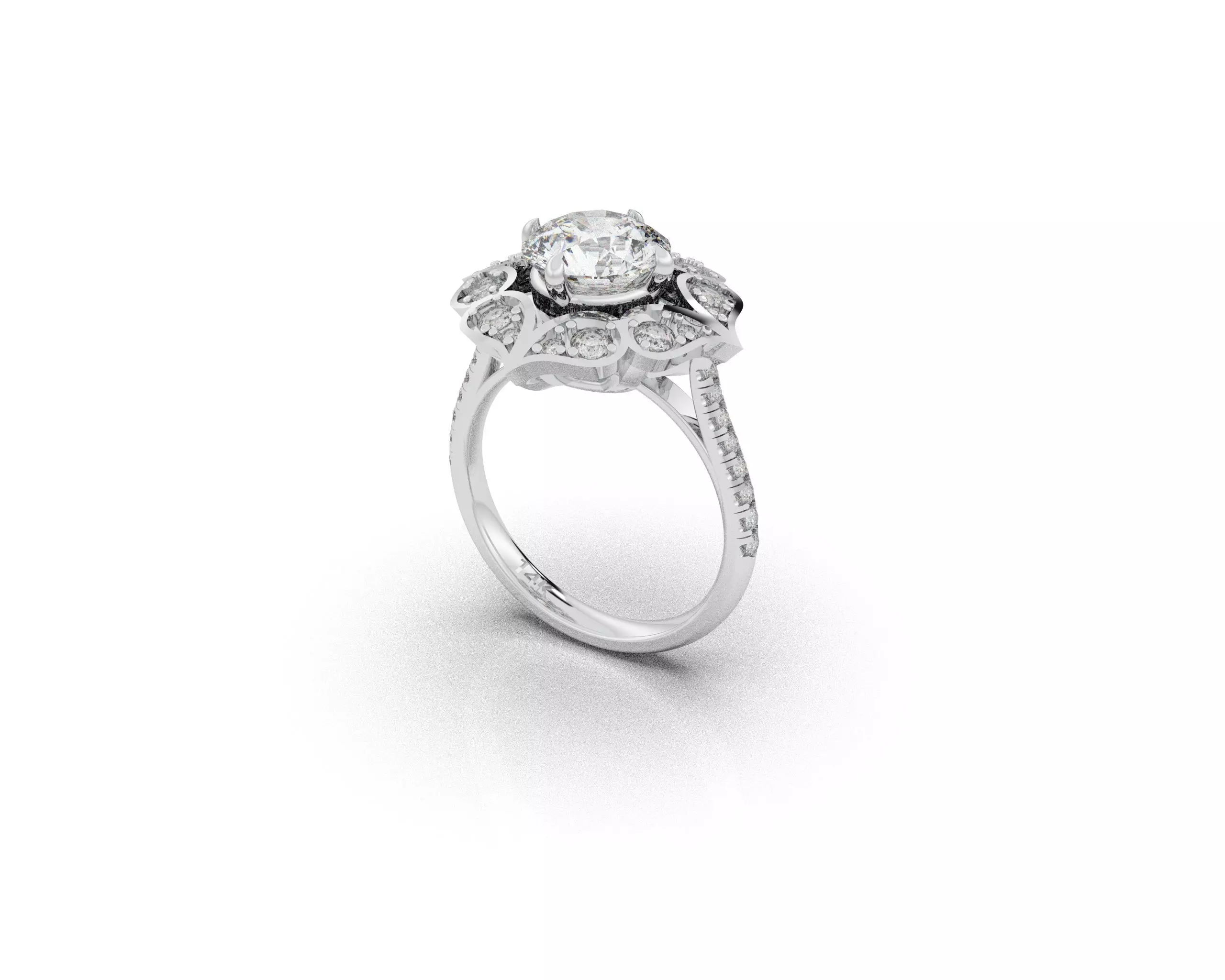 Tear Drops Halo Diamond Engagement Ring 3D print model