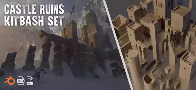 Castle ruins Kitbash Set 3D model