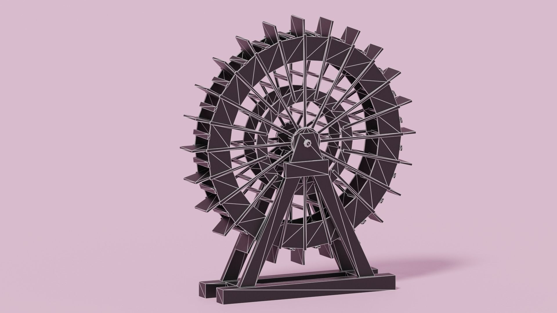 Cartoon Wooden Water Wheel 3D model_12