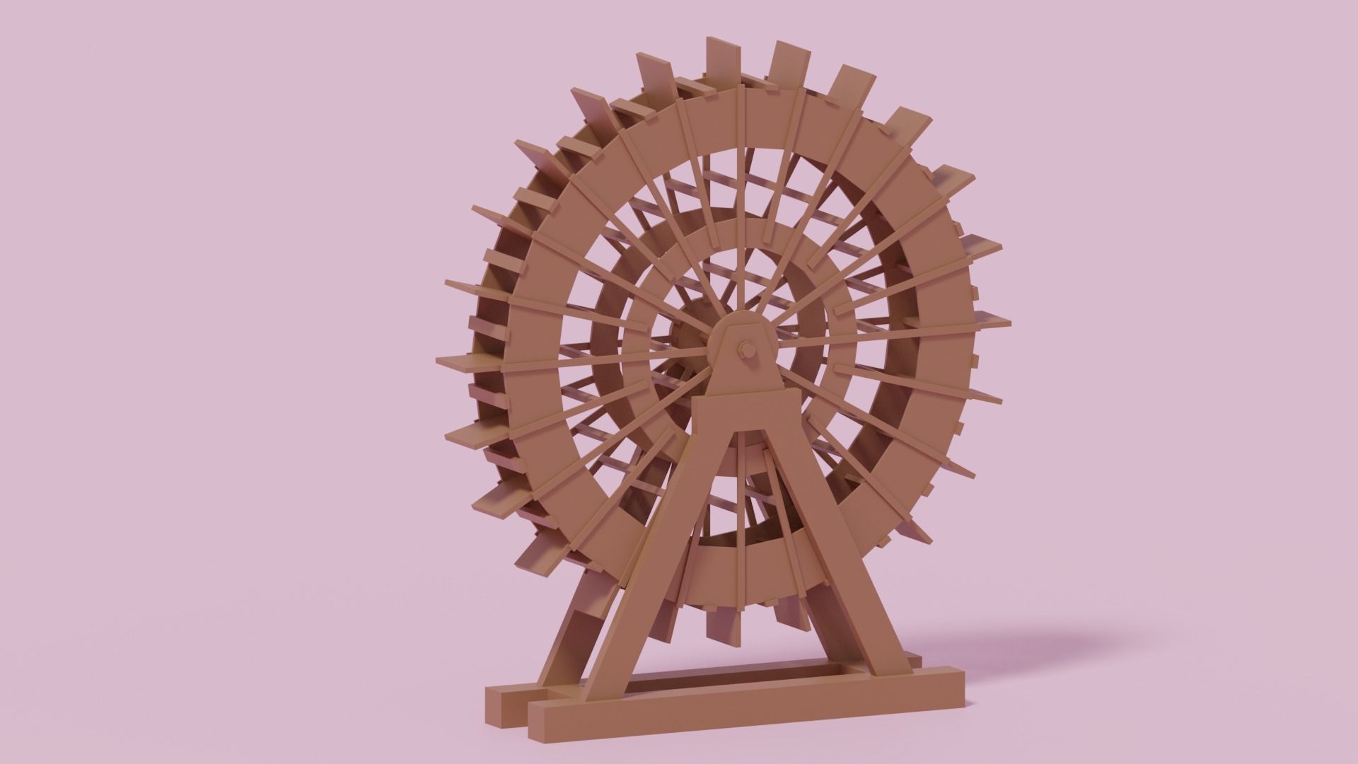 Cartoon Wooden Water Wheel 3D model_6