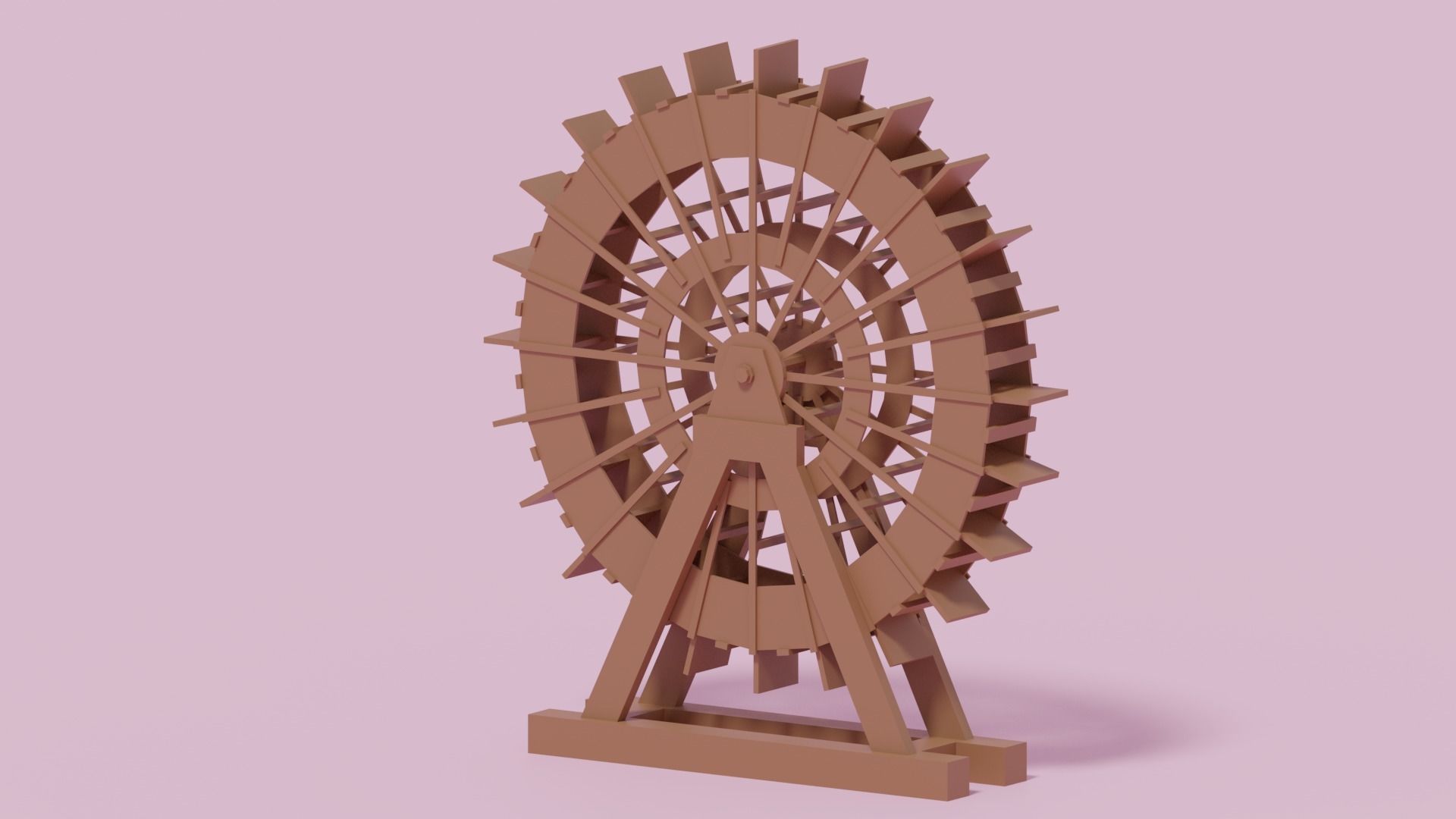 Cartoon Wooden Water Wheel 3D model_4