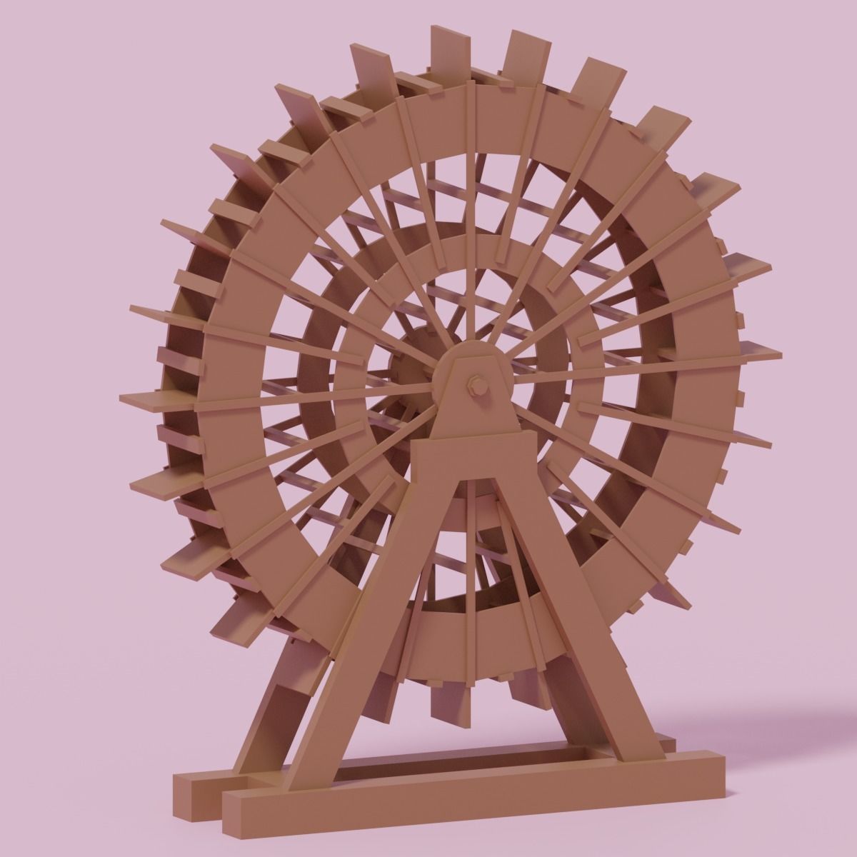 Cartoon Wooden Water Wheel 3D model_13