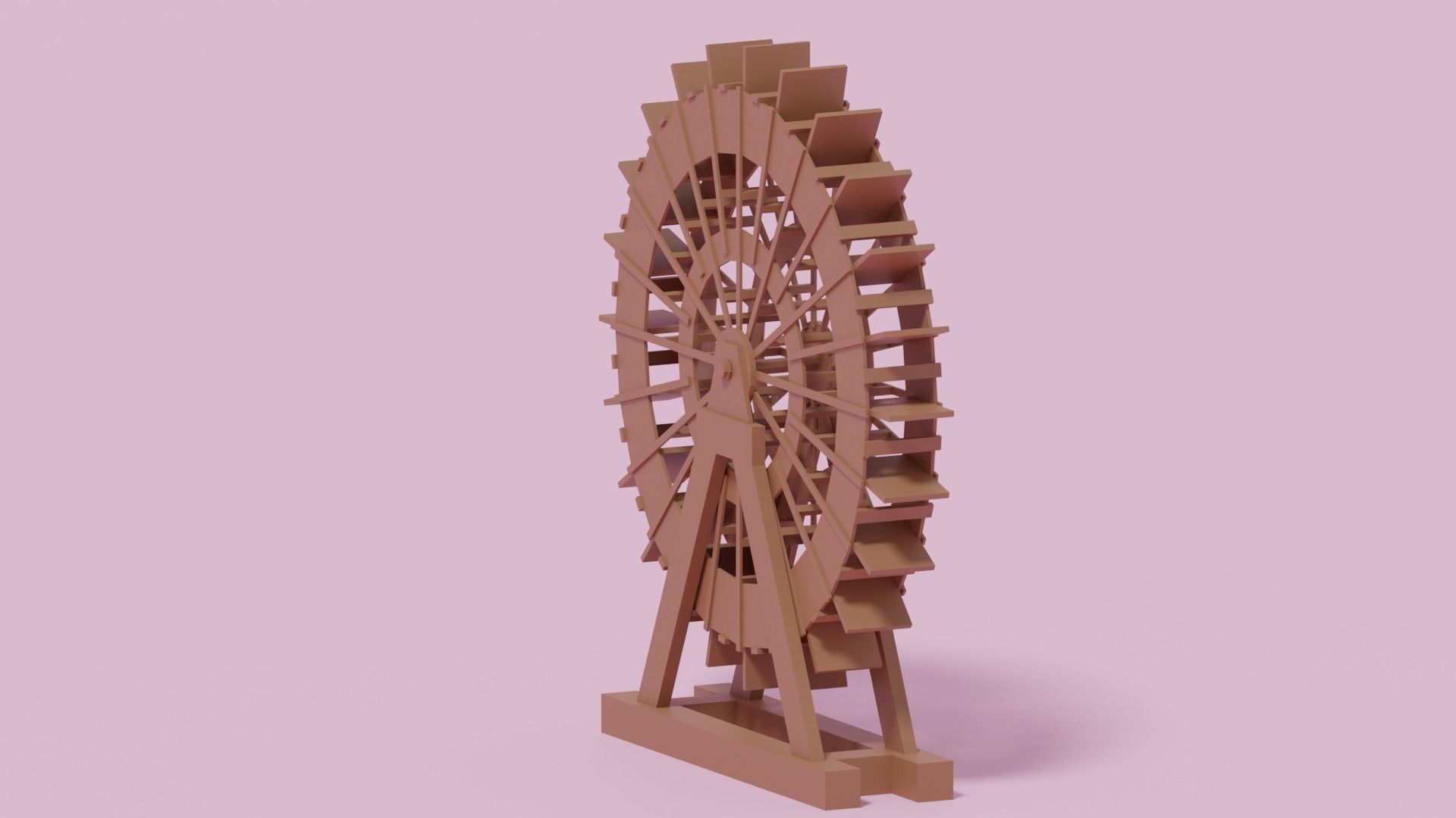Cartoon Wooden Water Wheel 3D model_3