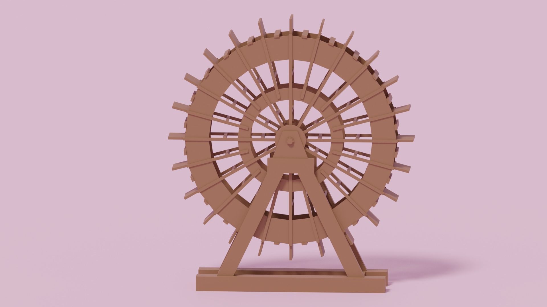 Cartoon Wooden Water Wheel 3D model_5