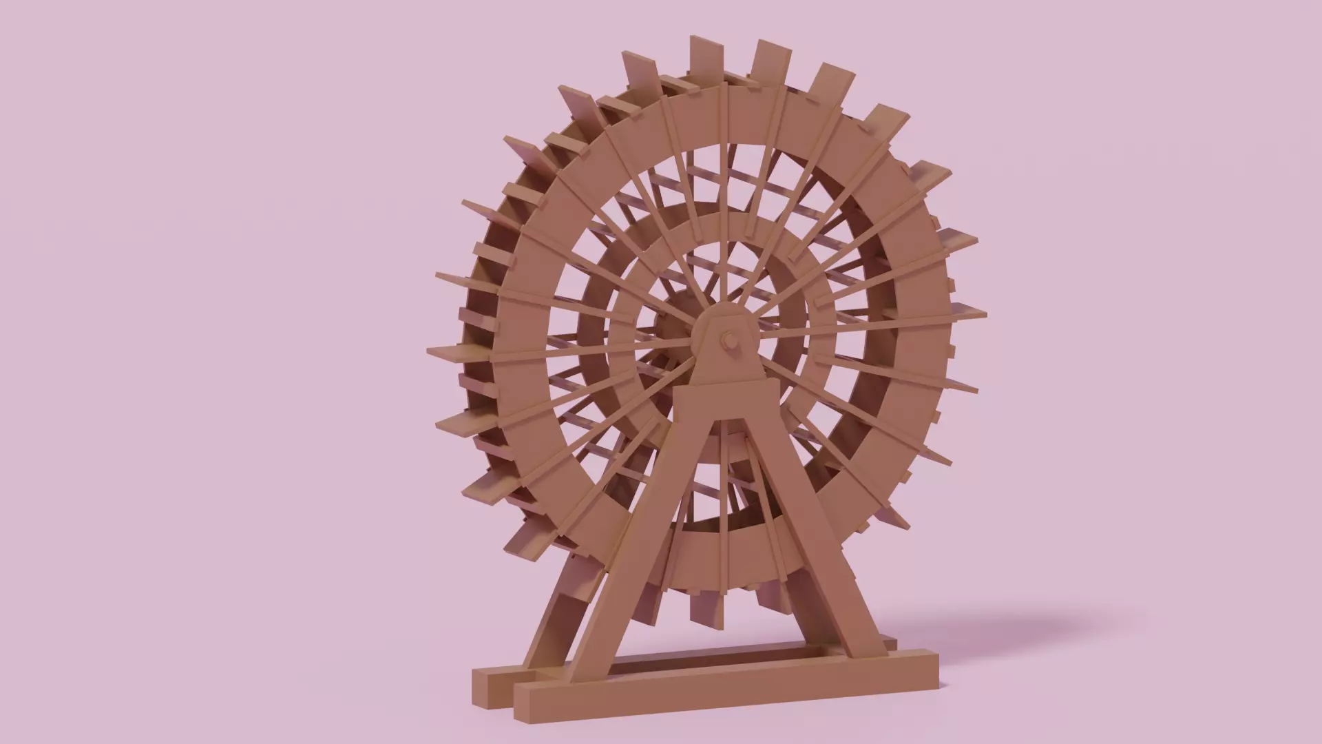 Cartoon Wooden Water Wheel 3D model_0