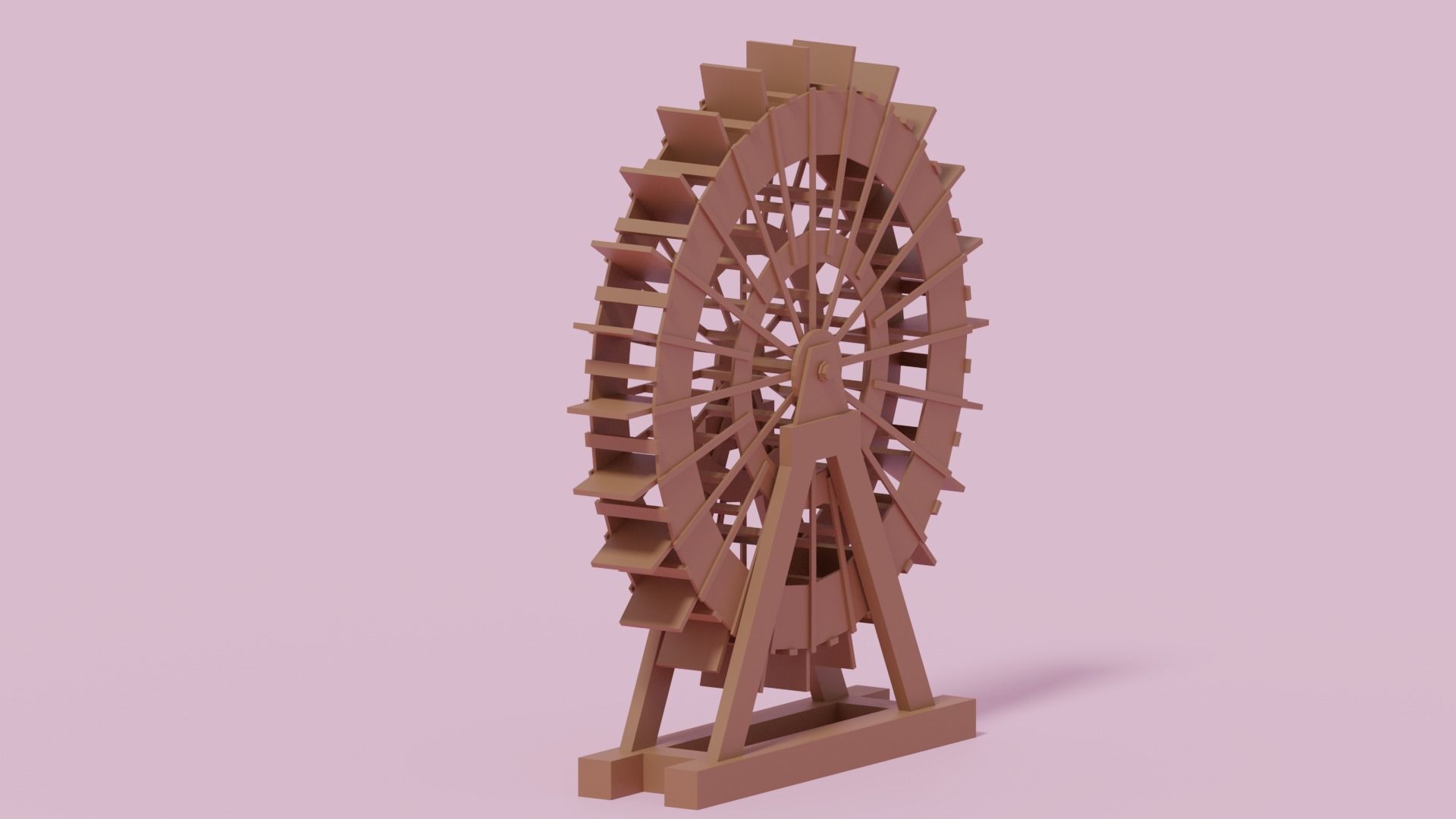 Cartoon Wooden Water Wheel 3D model_1