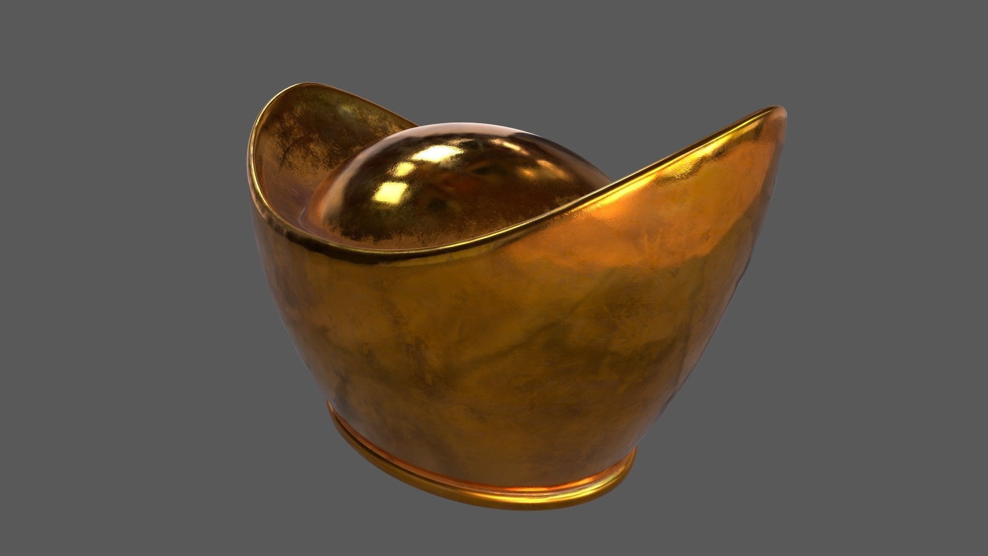 Gold Chinese Ingot Sycee Low-poly 3D model_3