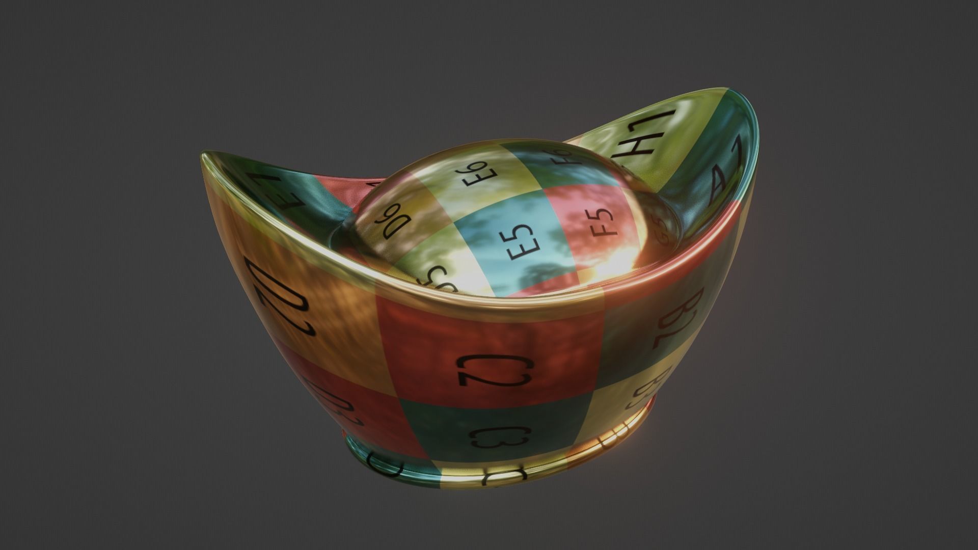 Gold Chinese Ingot Sycee Low-poly 3D model_6