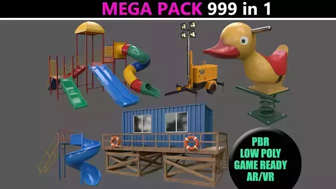PBR Outdoor Park Beach Playground - Mega Pack 3D Model Collection