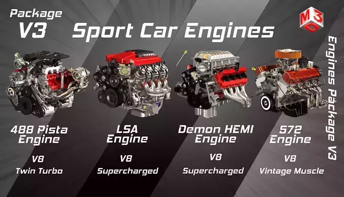 Engines Package - V3- Sport Car Engines 3D Model Collection