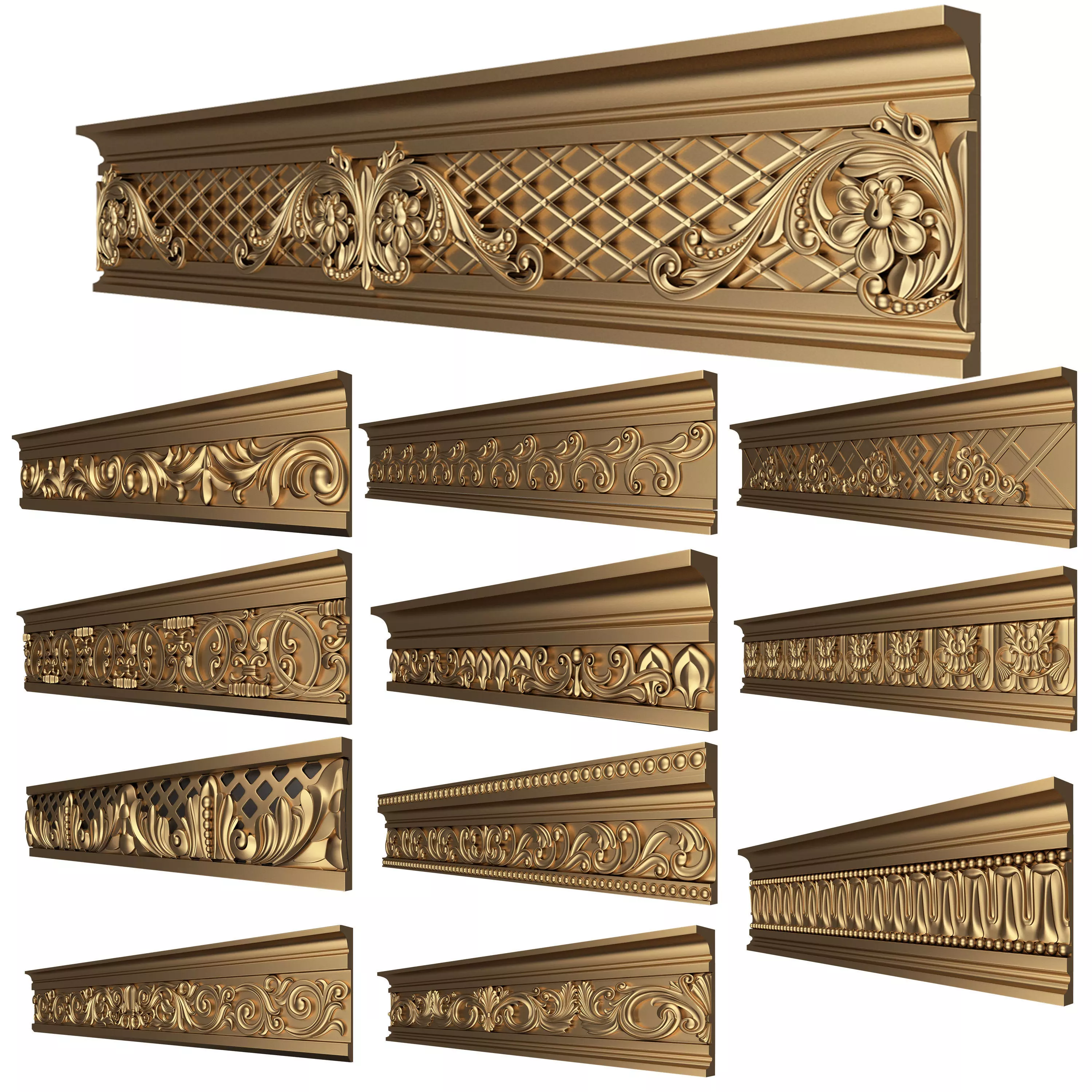 Collection of Cornice Decoration Moldings Low-poly 3D model_0