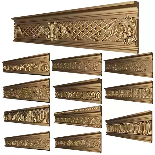 Collection of Cornice Decoration Moldings Low-poly 3D model